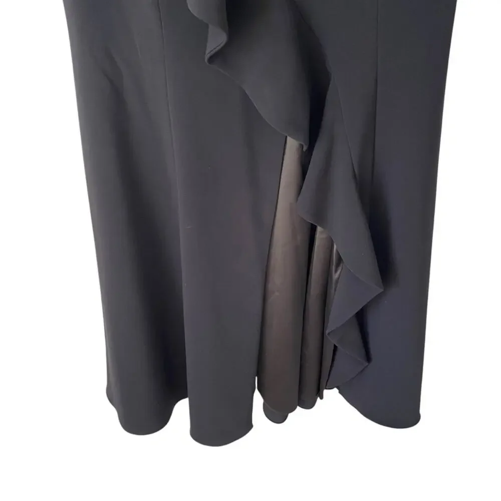 Jay Godfrey Allman Black Strapless Ruffle Gown Side Slit lined in satin size 12 - Picture 4 of 9